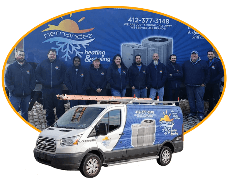 hvac service van and tech team